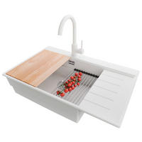 GRANITSPÜLE Sydney, 2-er set Weiß 78/50 cm 1 Becken + Küchenarmatur 32/20 cm + Ablauf-Set + Küchenzubehörset ab 60er Unterschrank - Chromfarben/Beige, Kunststoff (78/20/50cm) - Primagran