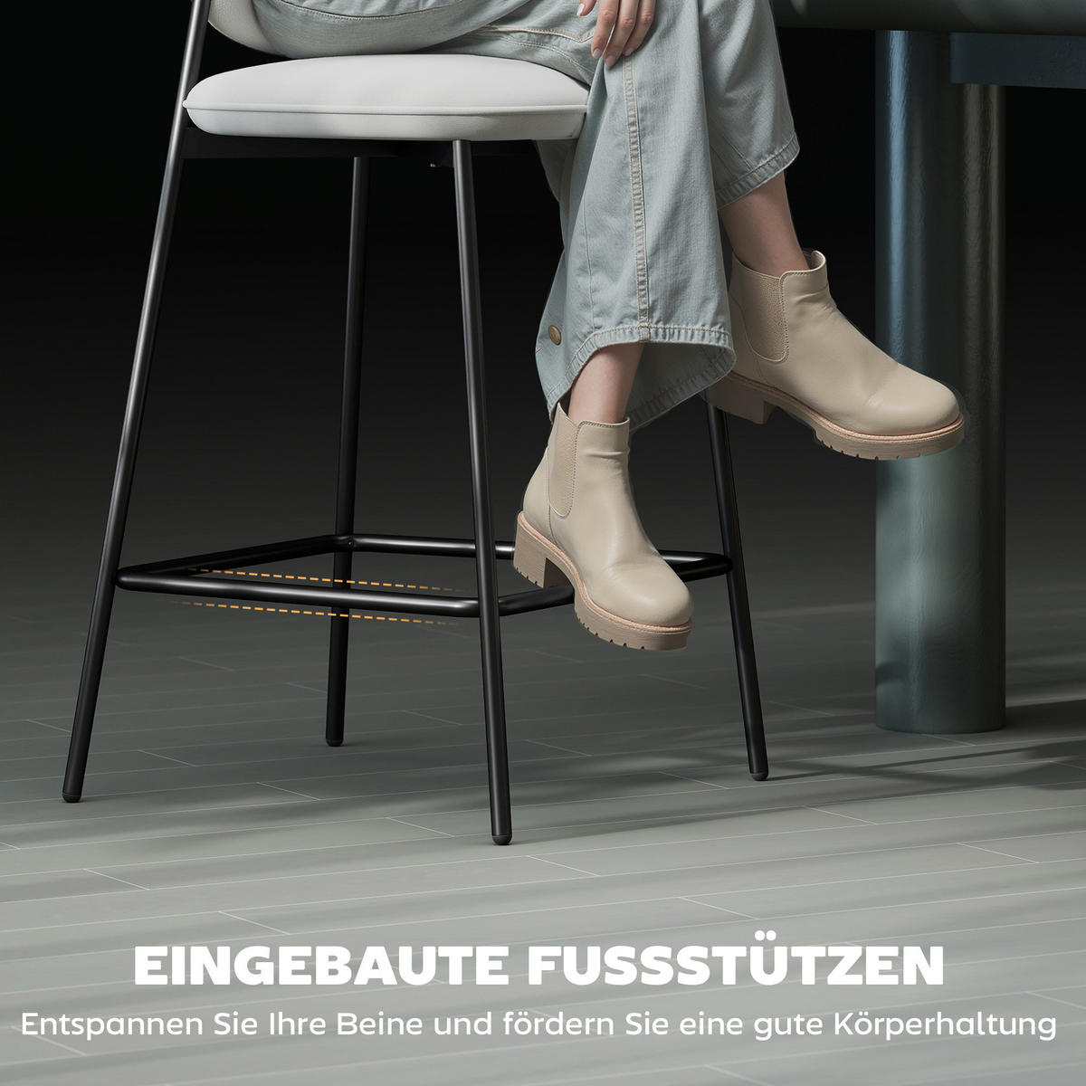 2ER-SET Barhocker, Bistrohocker mit Fußstütze, Samt-Bezug Stahlbeinen Hellgrau - Hellgrau/Schwarz, Textil/Metall (45/102/49cm) - HOMCOM