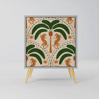 SIDEBOARD DANCING PREDATORS, Grau, 57,5x42x75,5 cm, Goldfarbene Metallfüße - Goldfarben/Multicolor, Holzwerkstoff/Metall (57.5/75.5/42cm) - SpaceRebels