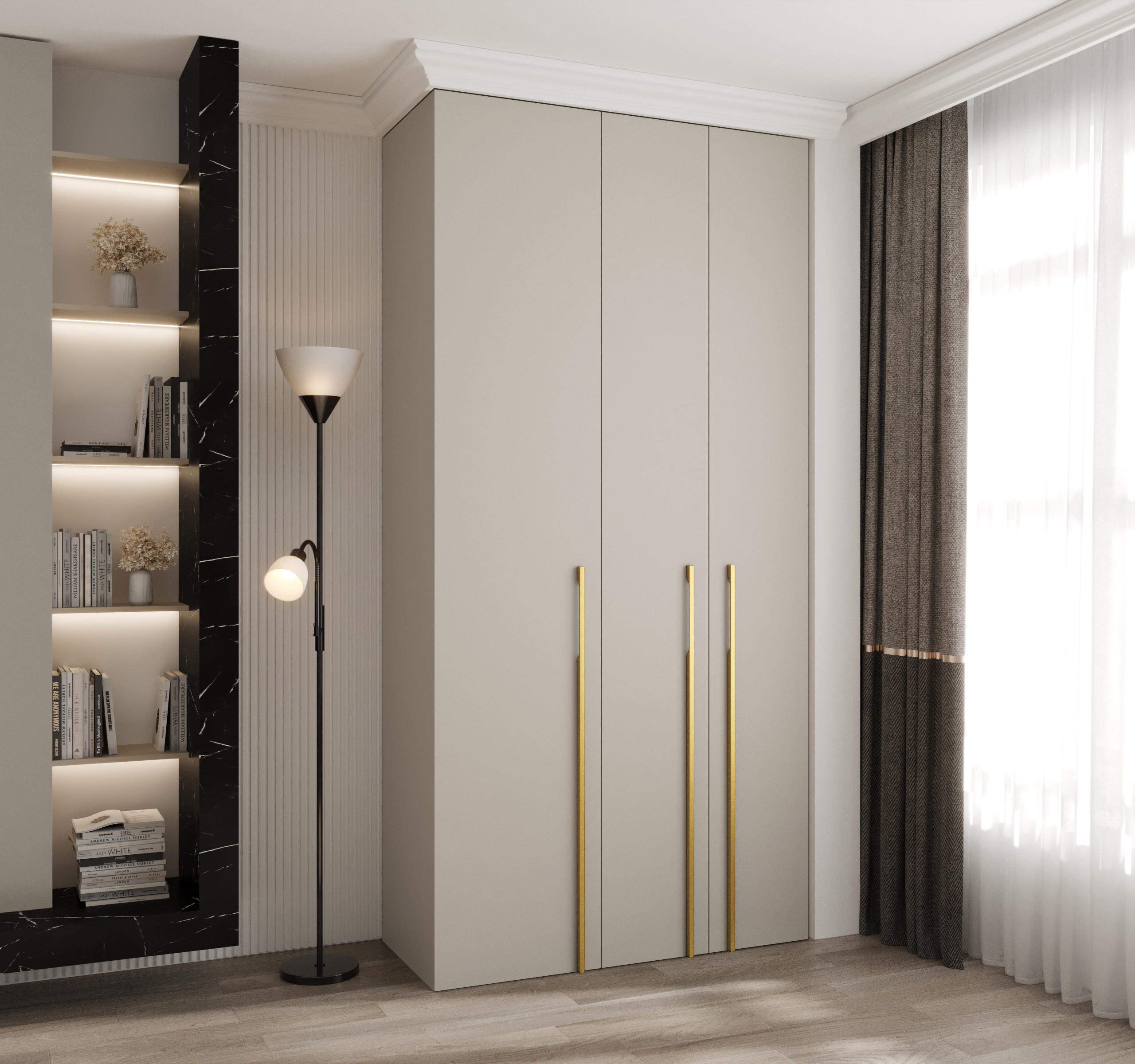 DREHTÜRENSCHRANK 245,5/120/50 3-türig - Kaschmir/Goldfarben, Holz/Metall (120/245.5/50cm) - Abiks Möbel
