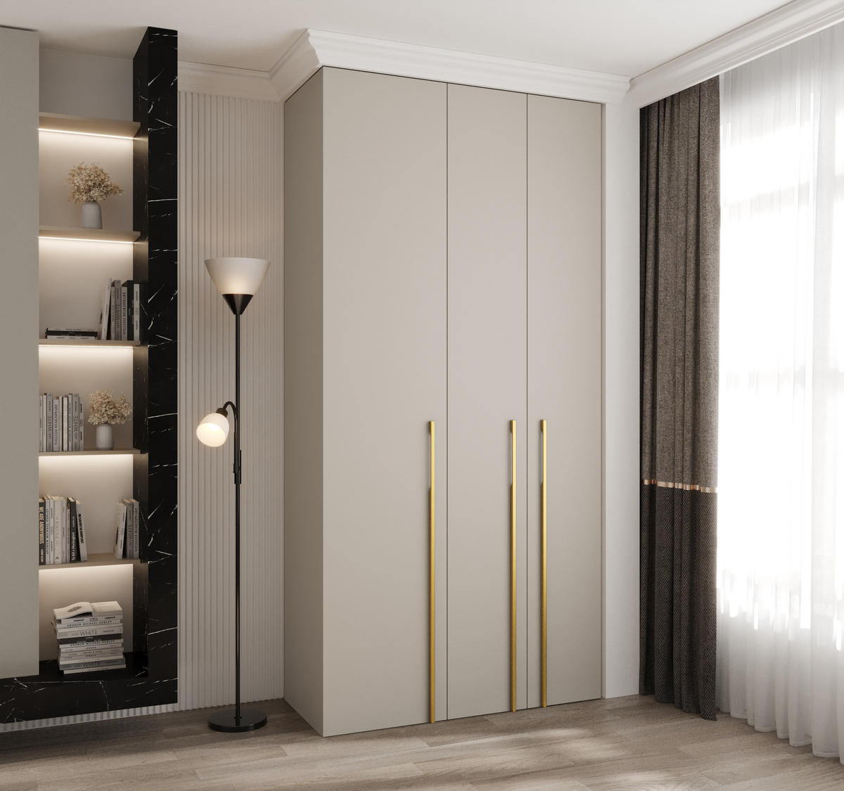 DREHTÜRENSCHRANK 245,5/120/50 3-türig - Kaschmir/Goldfarben, Holz/Metall (120/245.5/50cm) - Abiks Möbel
