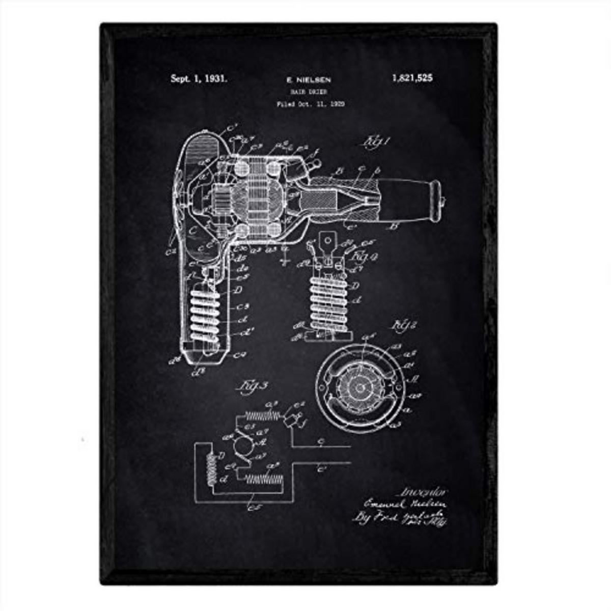 POSTER Haartrockner Patent A3 Rahmenlos - Klar, Papier (29.7/5/42cm) - Nacnic