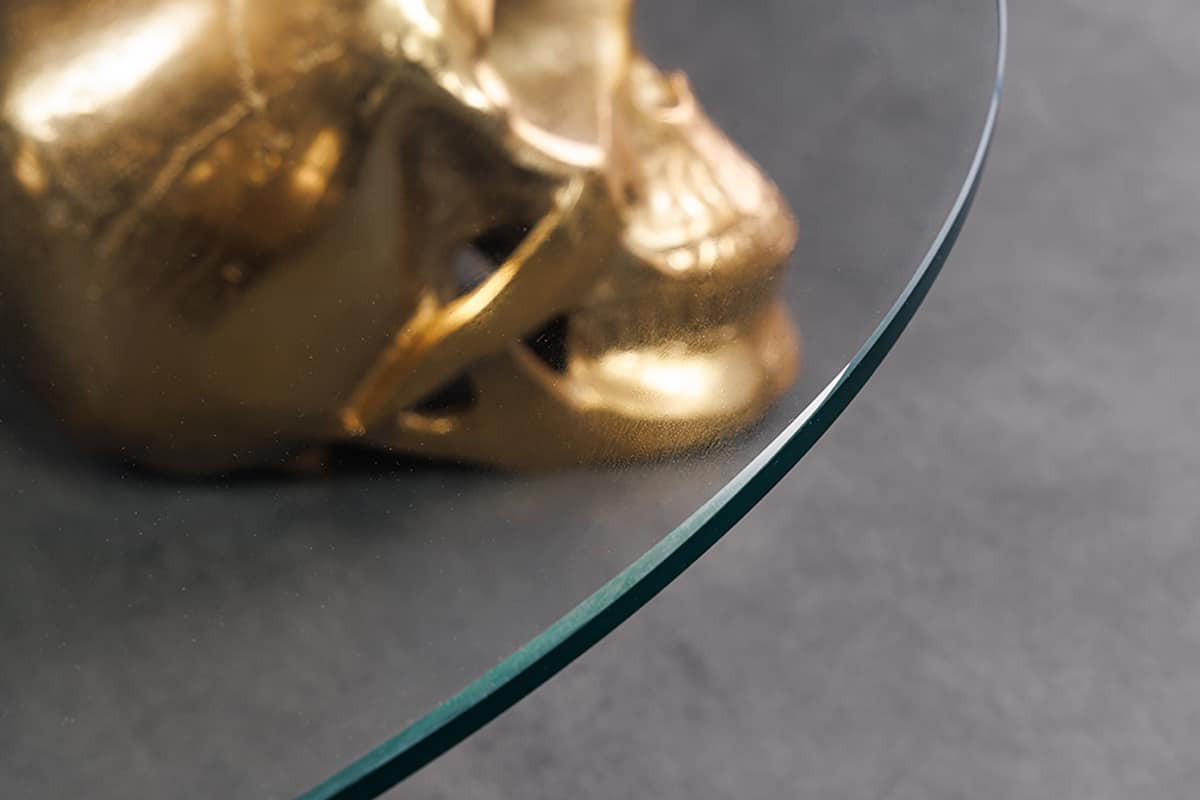 COUCHTISCH SKULL XXL Glas Transparent 90 cm - Transparent/Goldfarben, Glas/Metall (90/90/33cm) - riess-ambiente