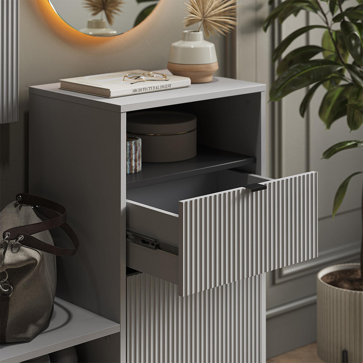 SCHUHSCHRANK Eliza Grau 100 x 98.5 cm mit Tür und Schublade - Grau, Holzwerkstoff (100/98.5/40cm) - Vicco