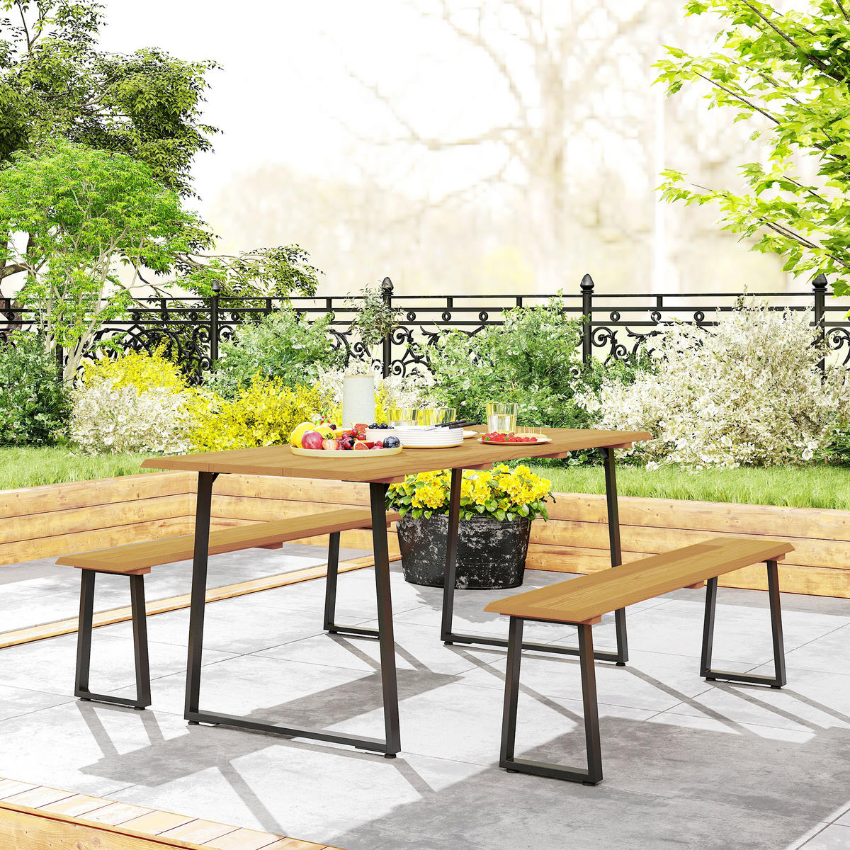 SITZGRUPPE 3-teilig DE-09718 mit Schirmloch, für 6 Personen Naturholz - Naturfarben, Metall - ComfortXL