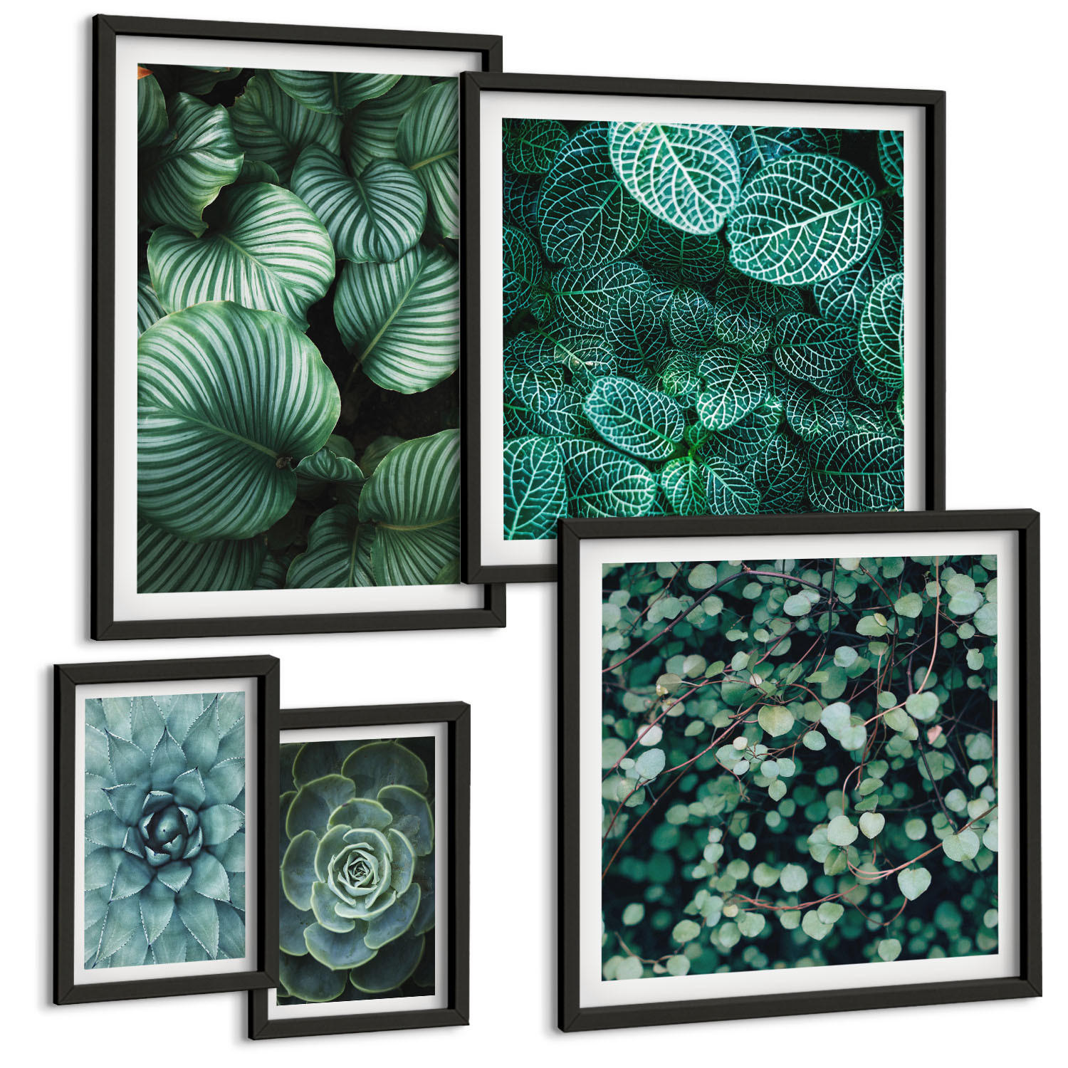 BILDER SET 5er Set - 50x50 cm & 20x30 cm & 40x60 cm Schwarzer Rahmen - Meerstrand Zitronen Berge - Schwarz, Kunststoff (40/60cm) - TULUP