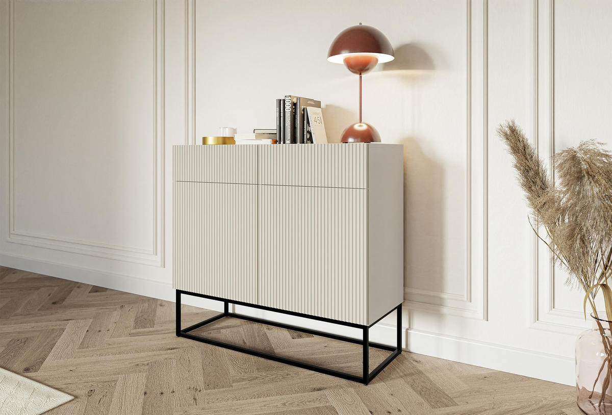 KOMMODE Veldio Graubeige mit schwarzen Beinen 100 cm - Greige/Schwarz, Holzwerkstoff/Metall (100/90/38cm) - Selsey