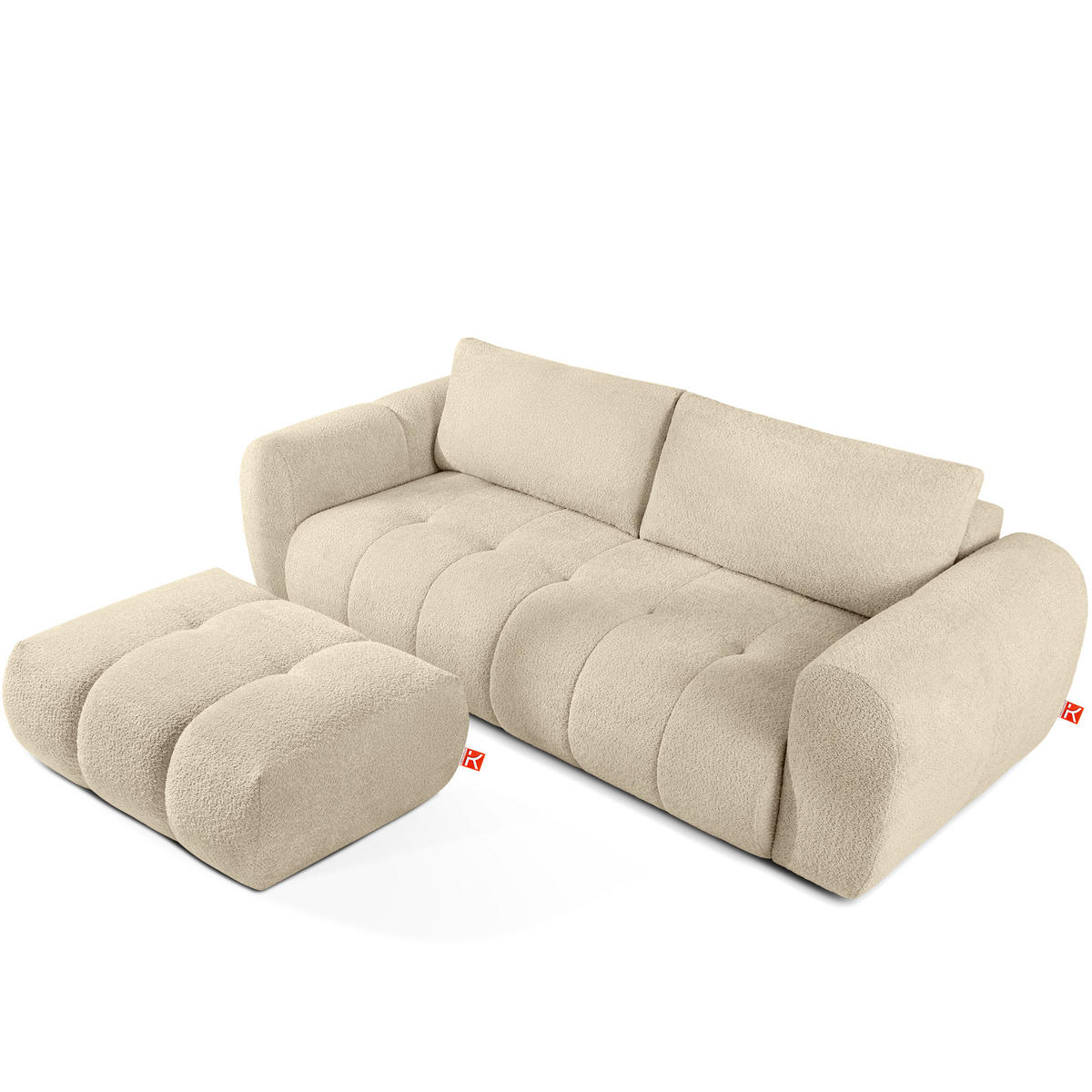POUF LIRA, Hellbeige, Bouclé - Beige, Holz/Holzwerkstoff (96/43/50cm) - KONSIMO®