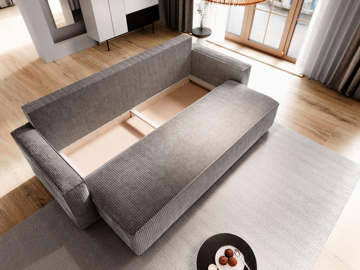 BETTSOFA MENI Creme Kordstoff mit Schlaffunktion - Creme, Textil (232/83/87cm) - MASSENO