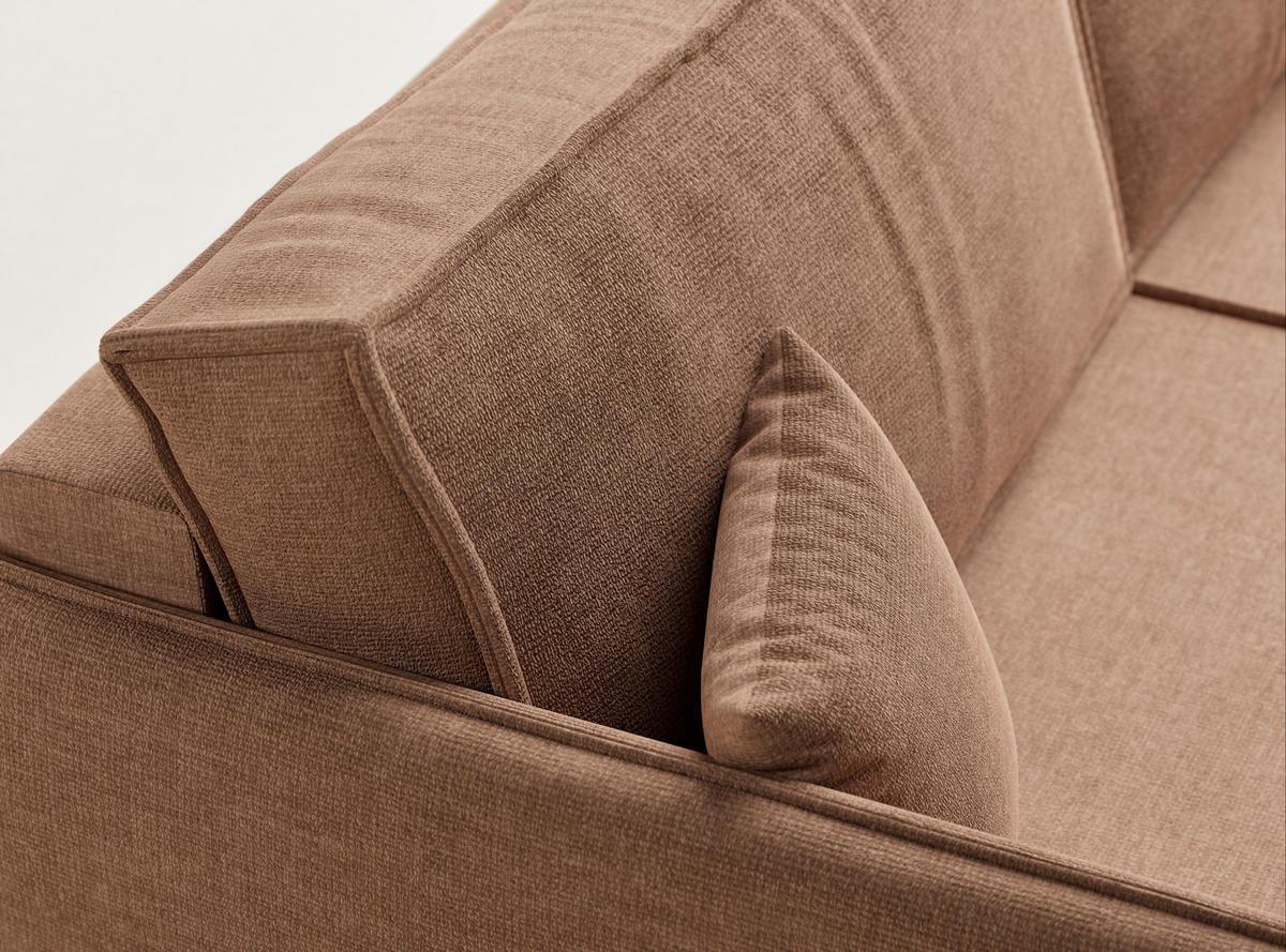 SOFA MIT SCHLAFFUNKTION Obra Hellbraun Chenille-Stoff - Hellbraun/Schwarz, Holz/Holzwerkstoff (220/70/107cm) - Maison de Reve