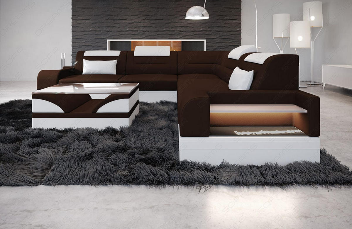 COUCH Trivento L-Form Dunkelbraun Weiß Mikrofaserstoff - Dunkelbraun, Kunststoff (274/274cm)