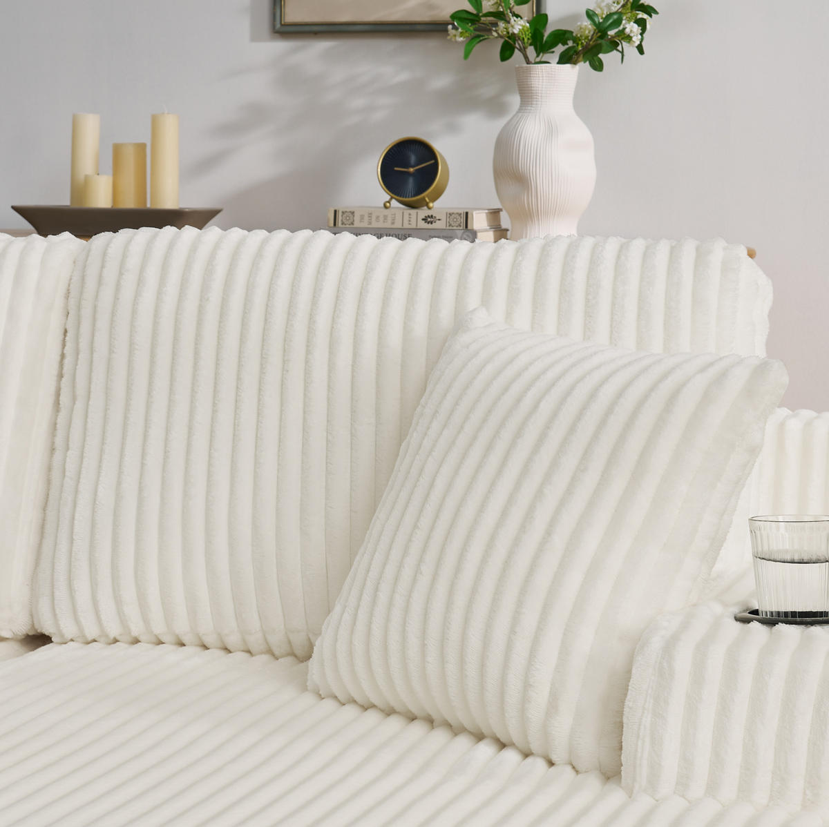 SCHLAFSOFA mit Relaxfunktion, Kordstoff, mit Seitentasche, Getränkehalter und abnehmbaren Kissen, Beige - Beige, Kunststoff (186/78/154cm) - Redom