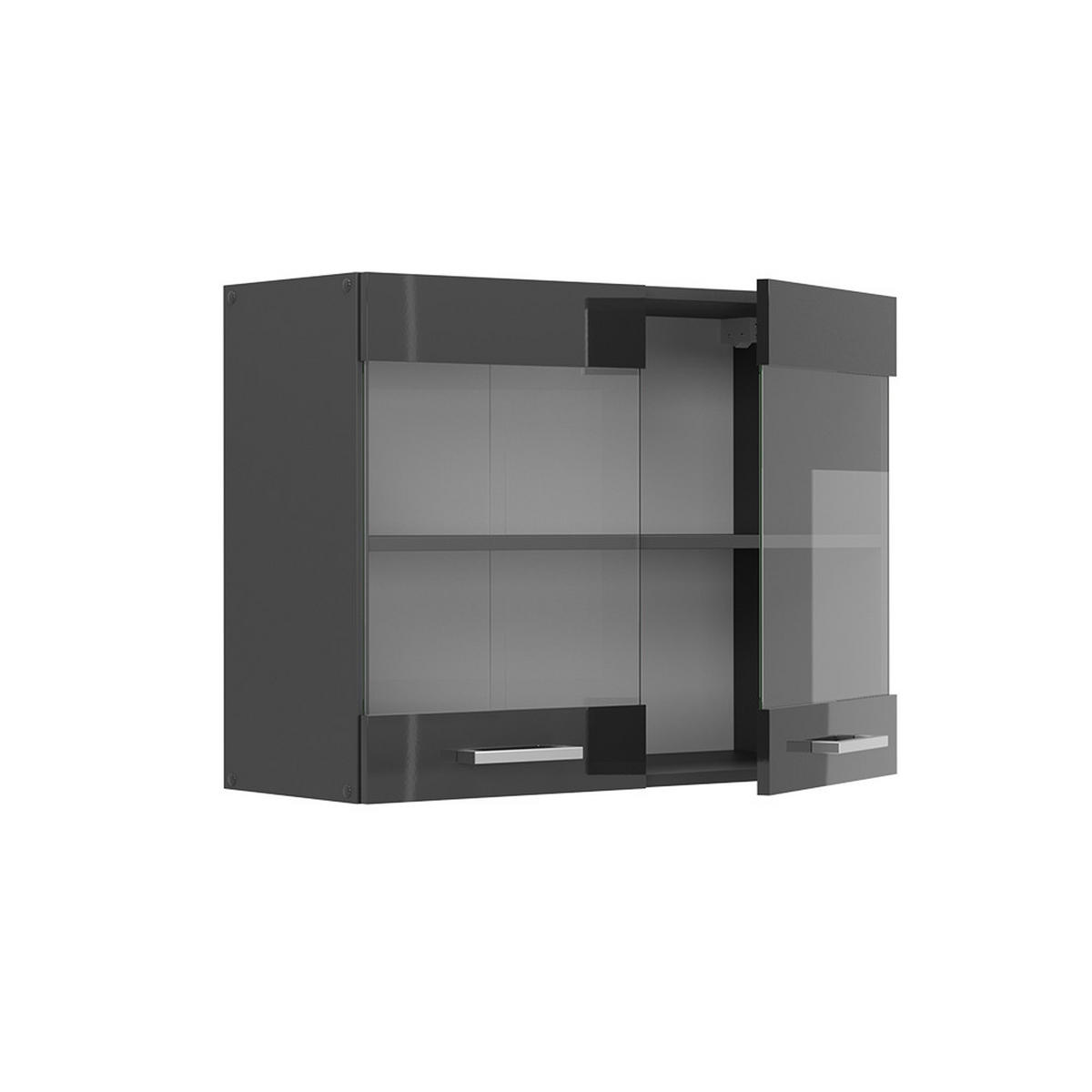 KÜCHENGLASHÄNGESCHRANK R-Line Anthrazit Hochglanz 80 cm - Schwarz Hochglanz/Anthrazit, Holzwerkstoff (80/60/31cm) - Vicco