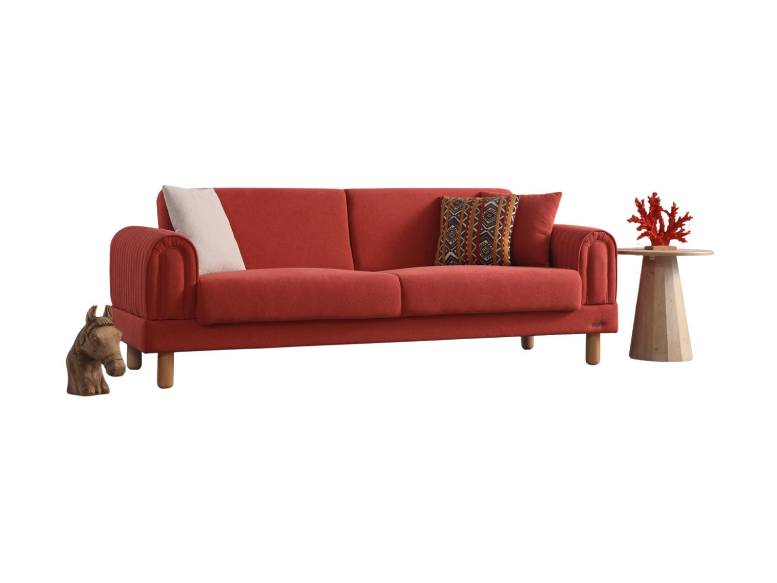 SOFA Charm 2-Sitzer Bouclé Rot - Rot, Holz/Textil (185/84/90cm)
