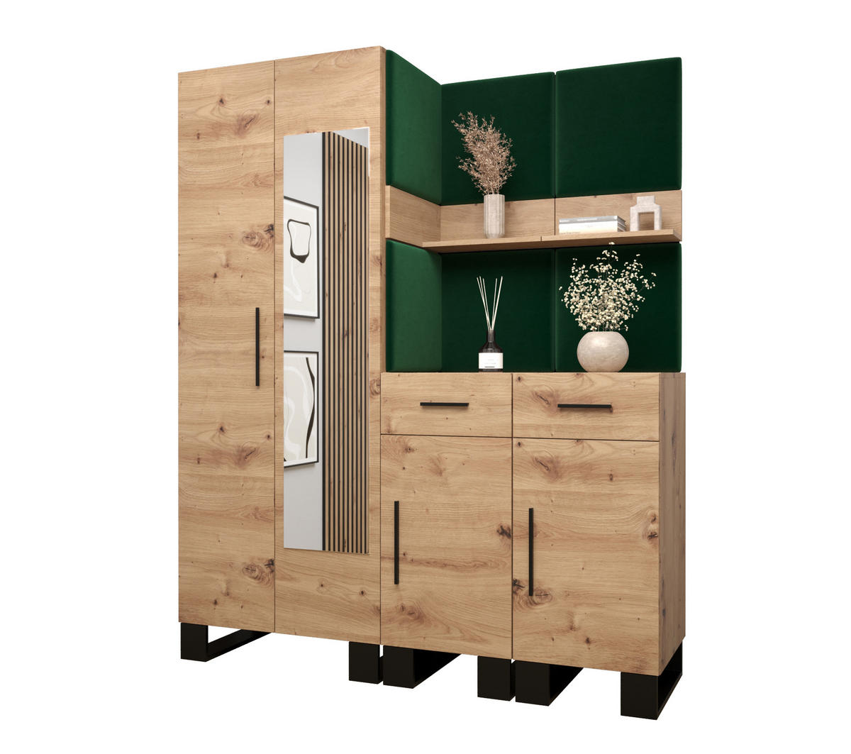 GARDEROBEN-SET 196/158/45,6 - Waldgrün/Schwarz, Holz/Kunststoff (158/196/45.6cm) - Abiks Möbel