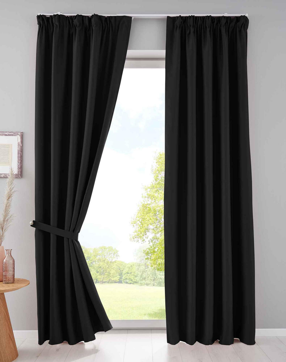 VORHANG 2ER SET NEWYORK HxB 225x140 cm Schwarz - Schwarz, Textil (140/225cm) - Gardinenbox