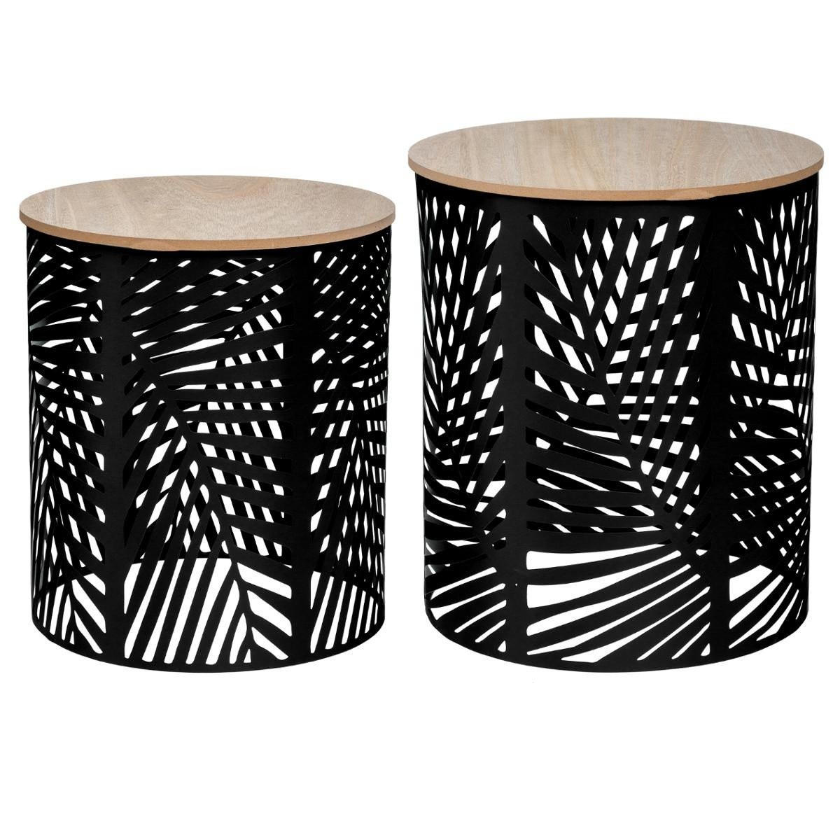 COUCHTISCHE-SET Blattmotiv Schwarz - Schwarz, Metall (39/39/45cm) - Atmosphera Createur d´interieur