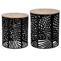 COUCHTISCHE-SET Blattmotiv Schwarz - Schwarz, Metall (39/39/45cm) - Atmosphera Createur d´interieur