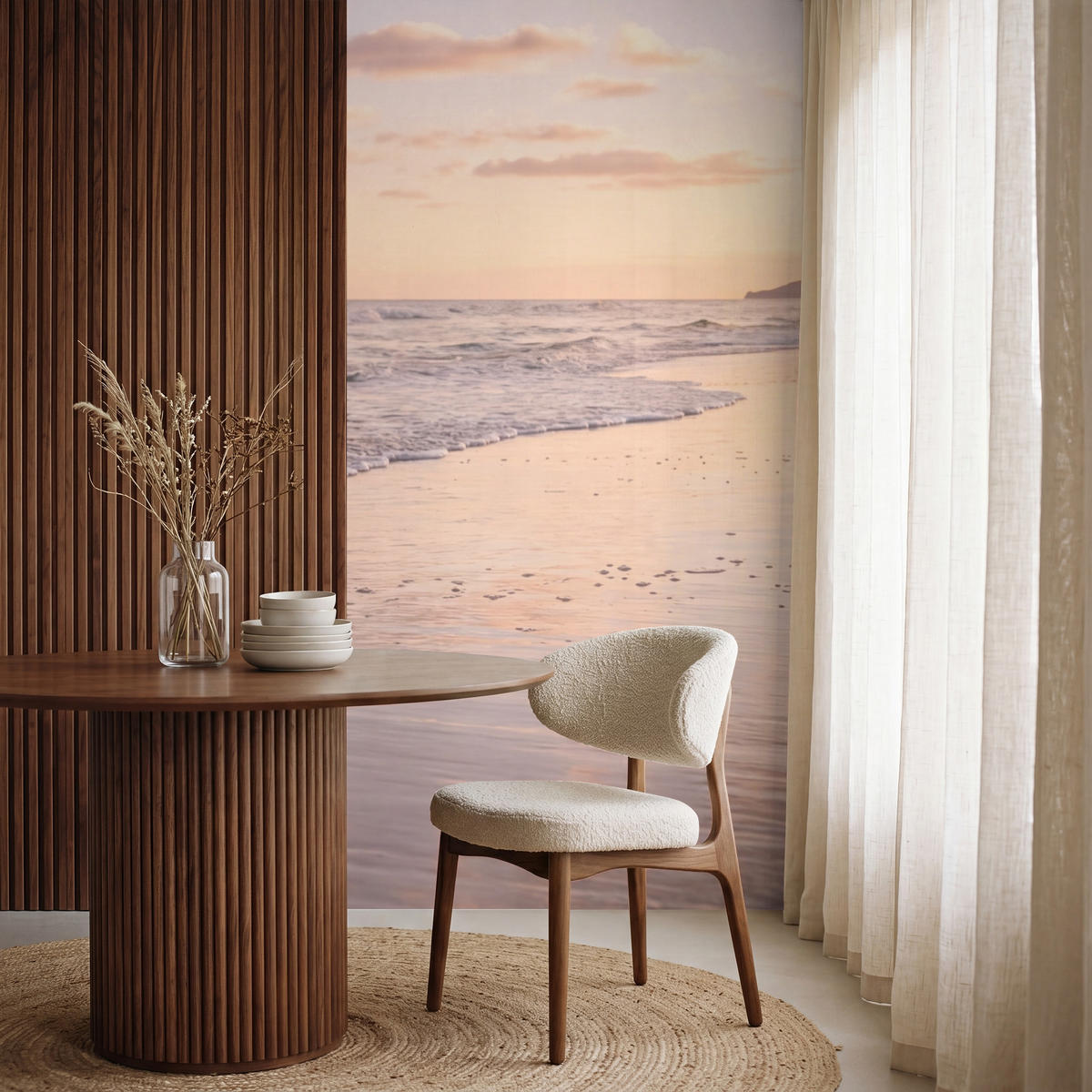 TAPETE - Strand - Brandung - Wolken - 120x240 cm - Hellrosa, Papier (120/240cm) - OnlyWow