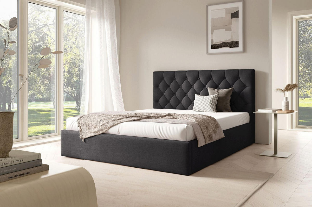 POLSTERBETT Aurevia Graphitgrau Samtbezug 160x200 cm - Graphitfarben, Textil (160/200cm) - Selsey