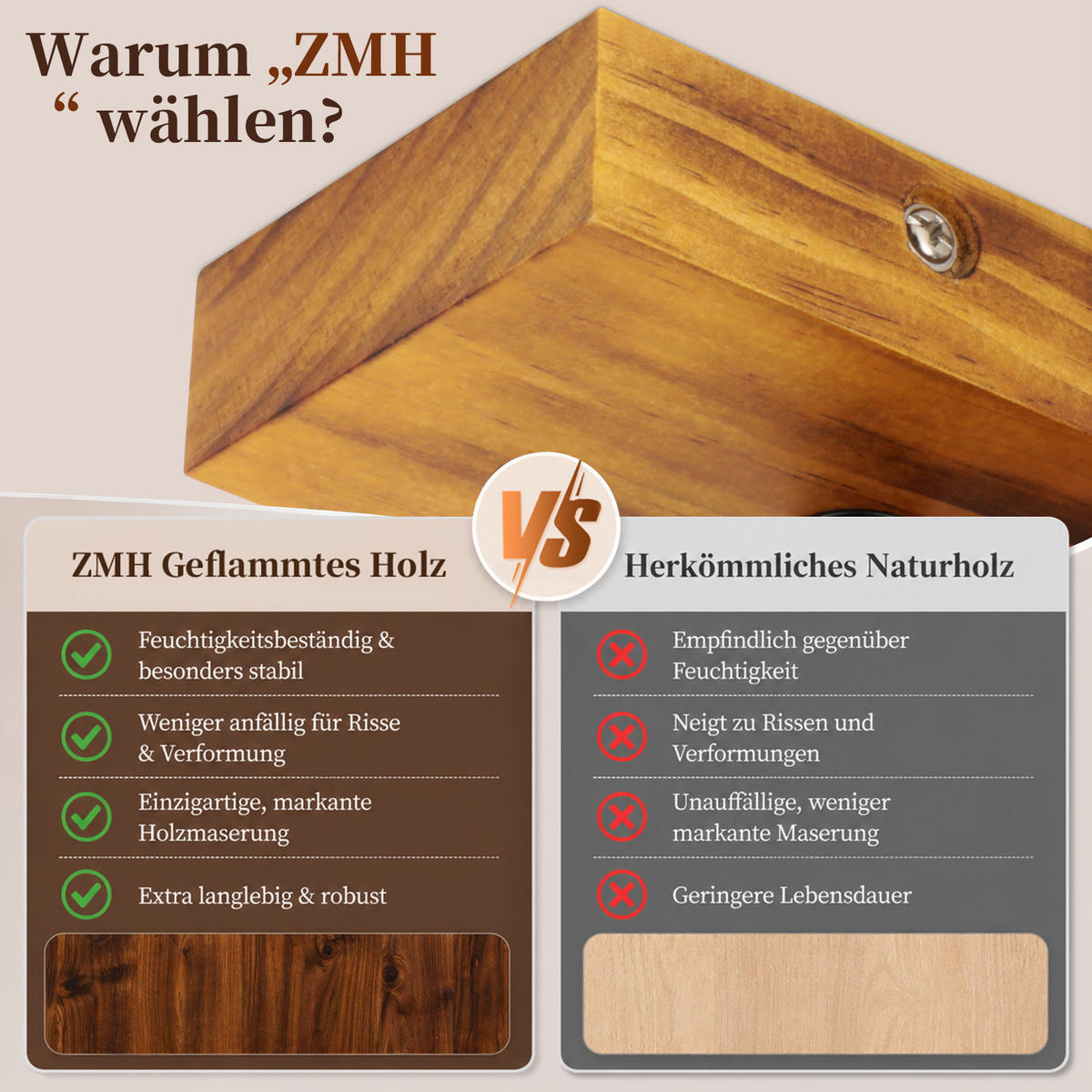 DECKENSTRAHLER Ivorlyn 42/10/17.5 cm - Schwarz, Holz/Metall (42/10/17.5cm) - ZMH