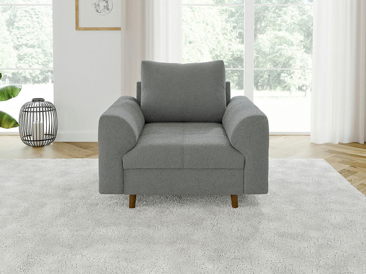SESSEL Henrik Grau Boucle - Braun/Grau, Holz/Textil (97/81/93cm) - S-Style Möbel