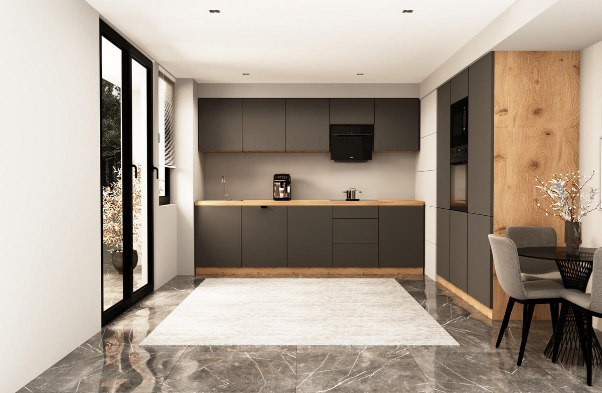 KÜCHENZEILE 300 cm - Langen KL17-M300 - in Grau / Matt - Grau, Holz (460/212/58cm)