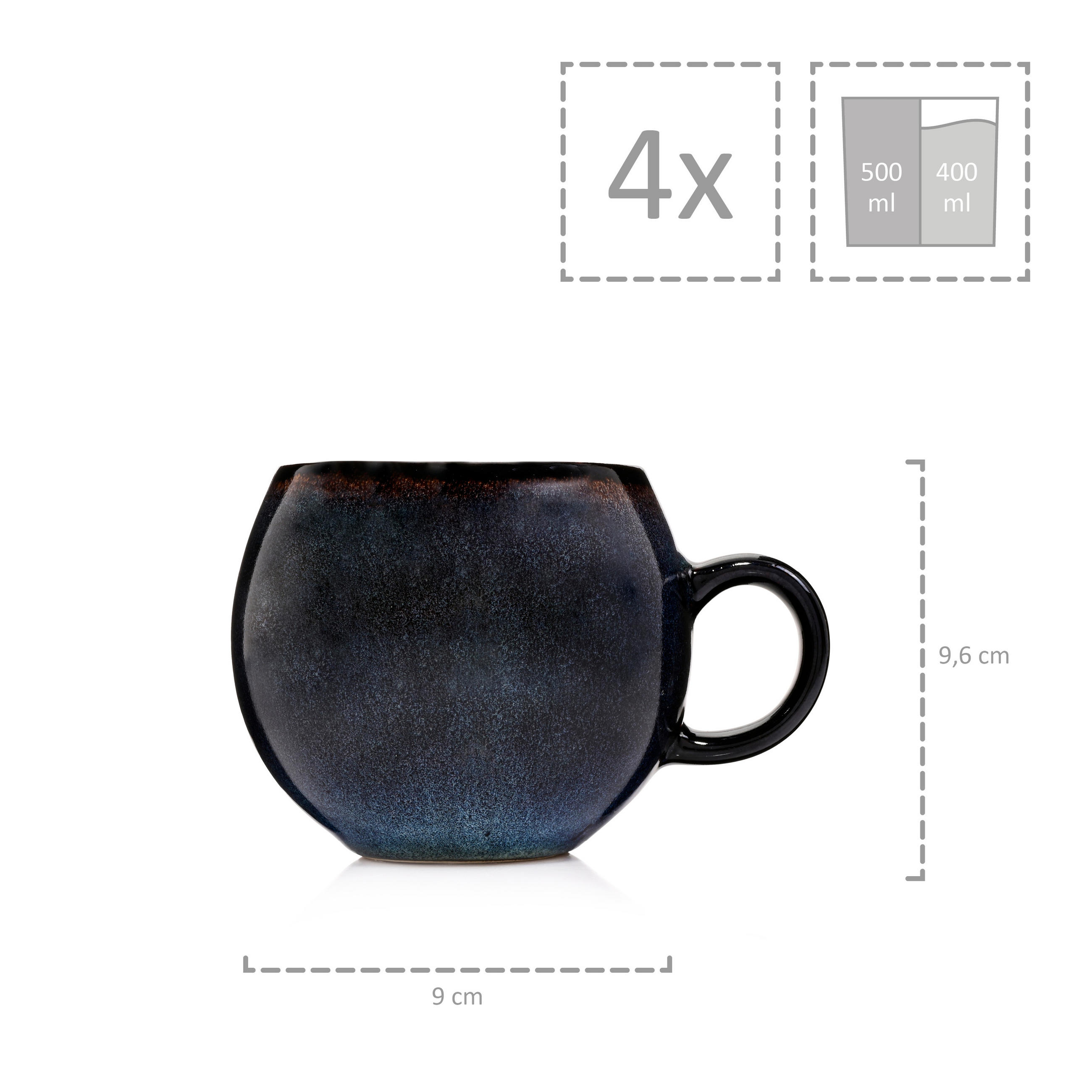 Thumbnail - Sänger Cappuccinotassen, Dunkelblau, Keramik, 4-teilig, kratzfest, Kaffee & Tee, Tassen, Cappuccinotassen