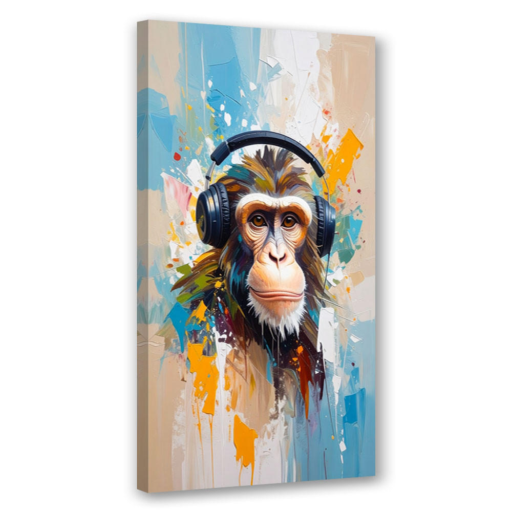 LEINWANDBILD Affe mit Kopfhörern Tier Afrika 60x120cm - Multicolor, Textil (60/120cm) - Feeby