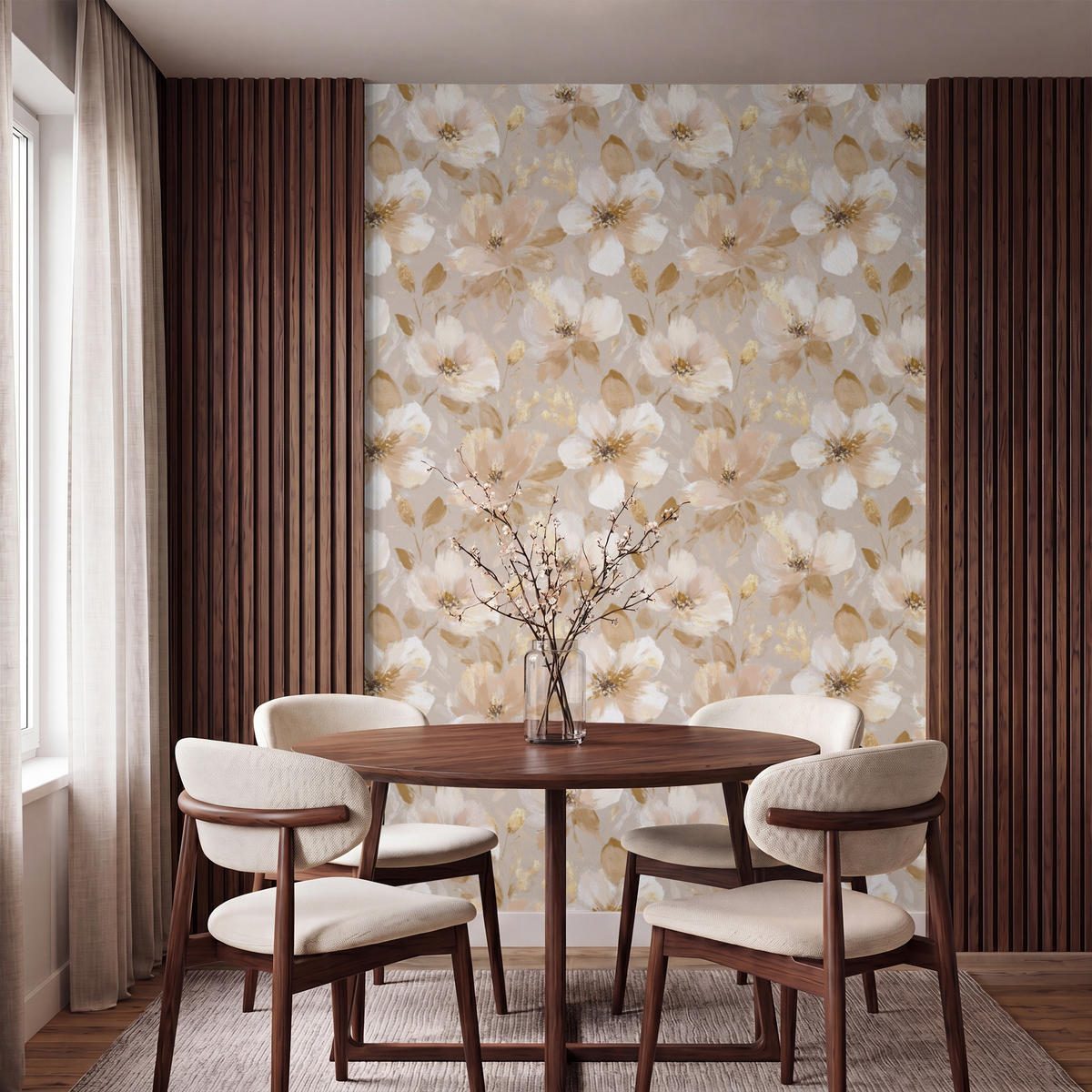 TAPETE - Blumen - künstlerisch - Gold - 140x200 cm - Beige, Papier (140/200cm) - OnlyWow