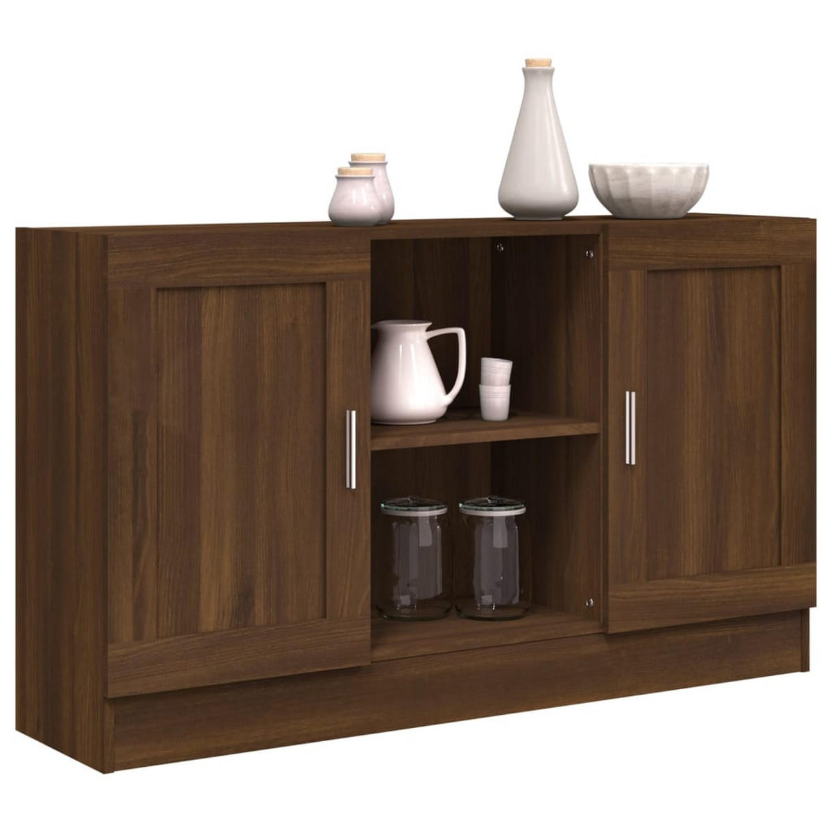 SIDEBOARD mit 2 Fächern, 2 Türen 120/30,5/70 cm aus Holzwerkstoff Braun Eichen-Optik Dekor - Dunkelbraun/Grau, Holz/Metall (120/70/30.5cm) - vidaXL
