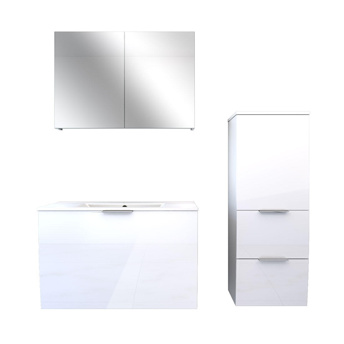 BADMÖBEL Set Gently 1 V2 R Weiß MDF Waschtisch 80cm - Weiß, Glas/Kunststoff (46/52/80cm) - AcquaVapore by Sandra Jentho