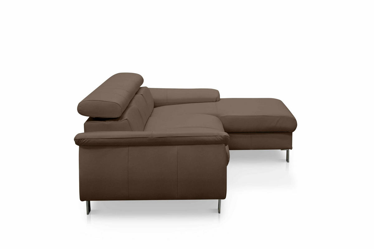 ECKSCHLAFSOFA mit Echtlederbezug, Schlaffunktion & Bettkasten - Chromfarben/Dunkelbraun, Leder/Holz (166/244cm) - Cotta