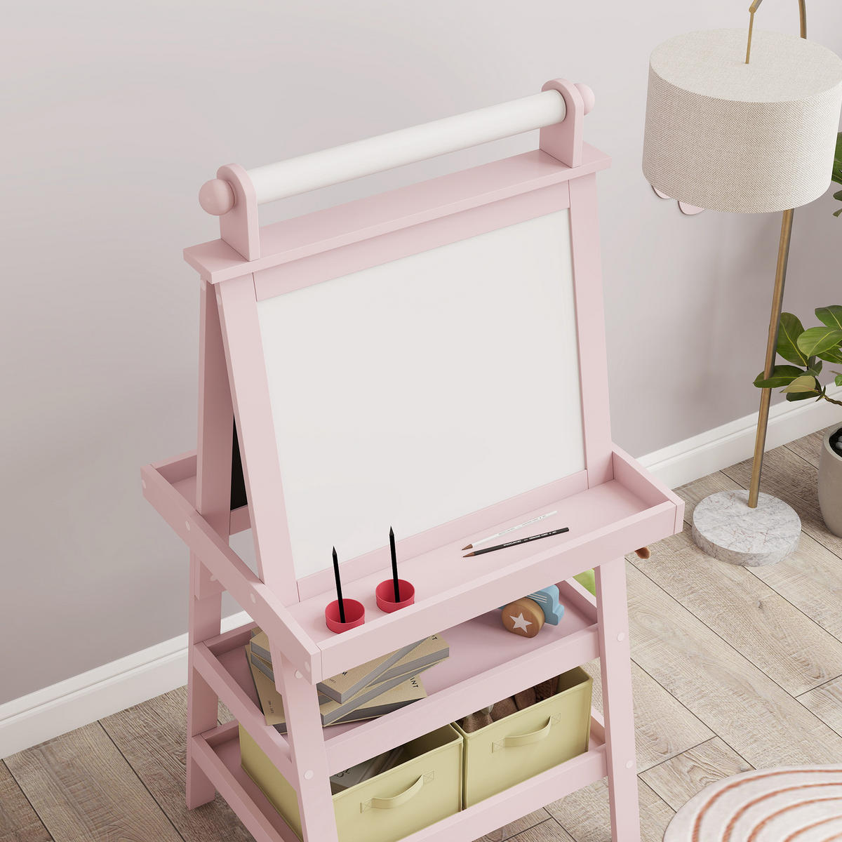 MALTAFEL DE-18198 3-in-1 mit Magnet- & Kreidetafel Rosa - Pink, Holzwerkstoff (48/118/59cm) - ComfortXL