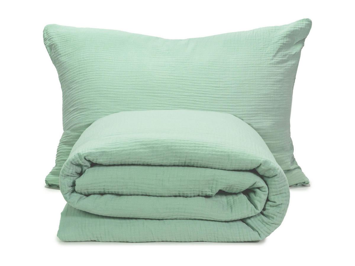 BETTWÄSCHE, 2er-Set, 40x60+100x135 cm, 100% Baumwolle, Grün - Salbeigrün, Textil (100/135cm) - Zollner