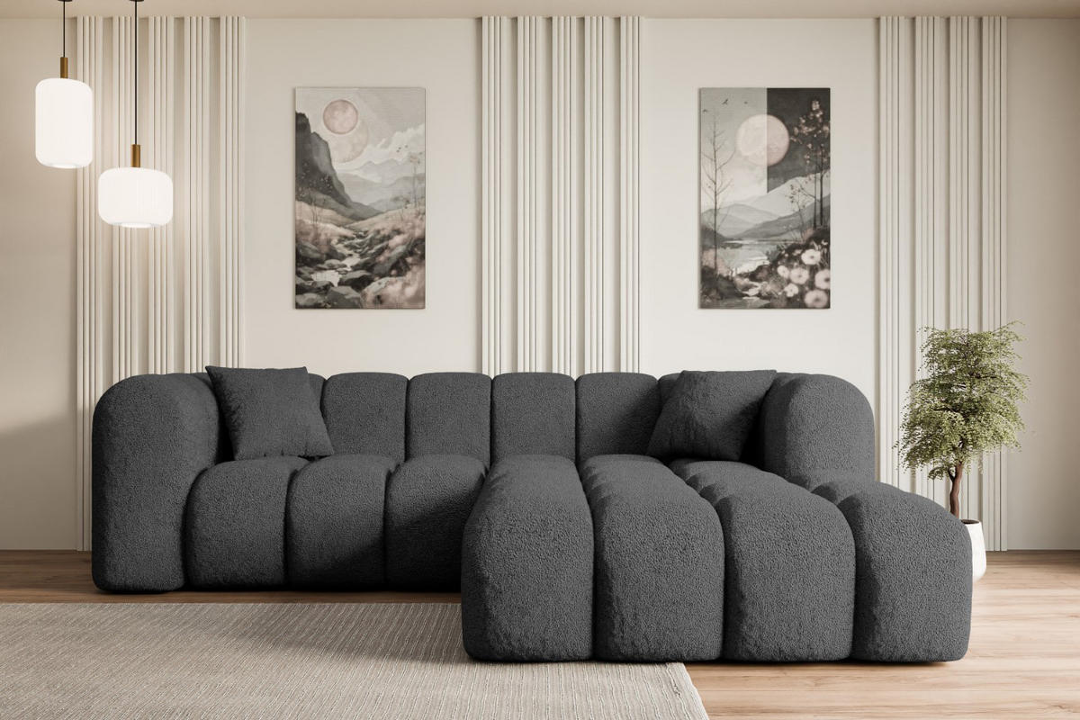 ECKSOFA Ottomane Rechts OLEA-L1 - 231x173x74 cm Grau Bouclé - Schwarz/Grau, Holzwerkstoff/Kunststoff (231/173cm) - ALTDECOR