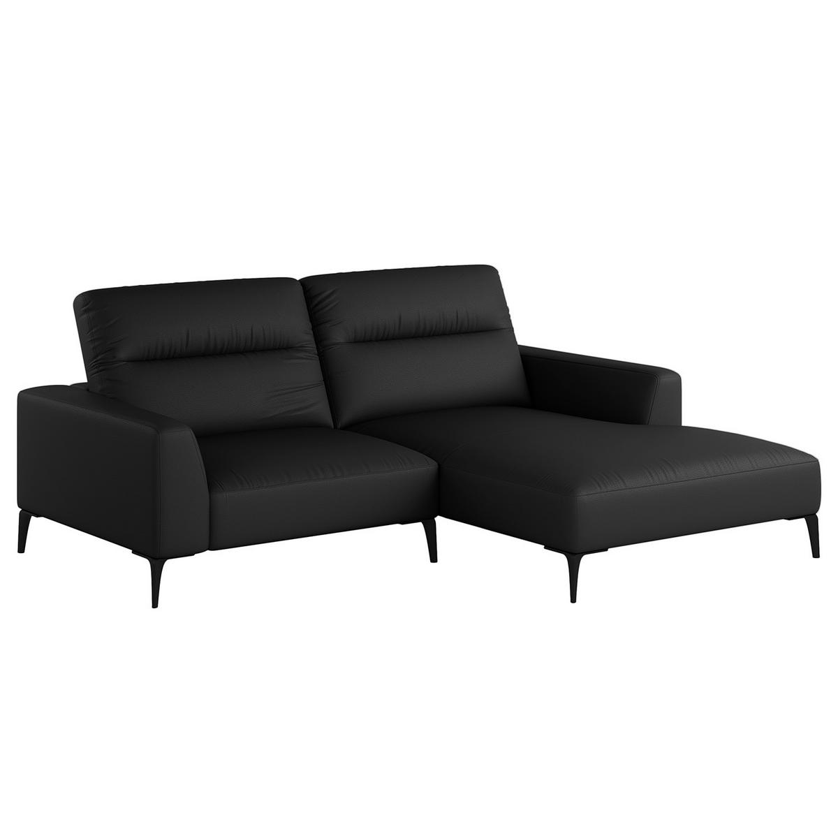 1,5-SITZER ECKSOFA mit Longchair - Schwarz, Leder/Metall (232/180cm) - home24