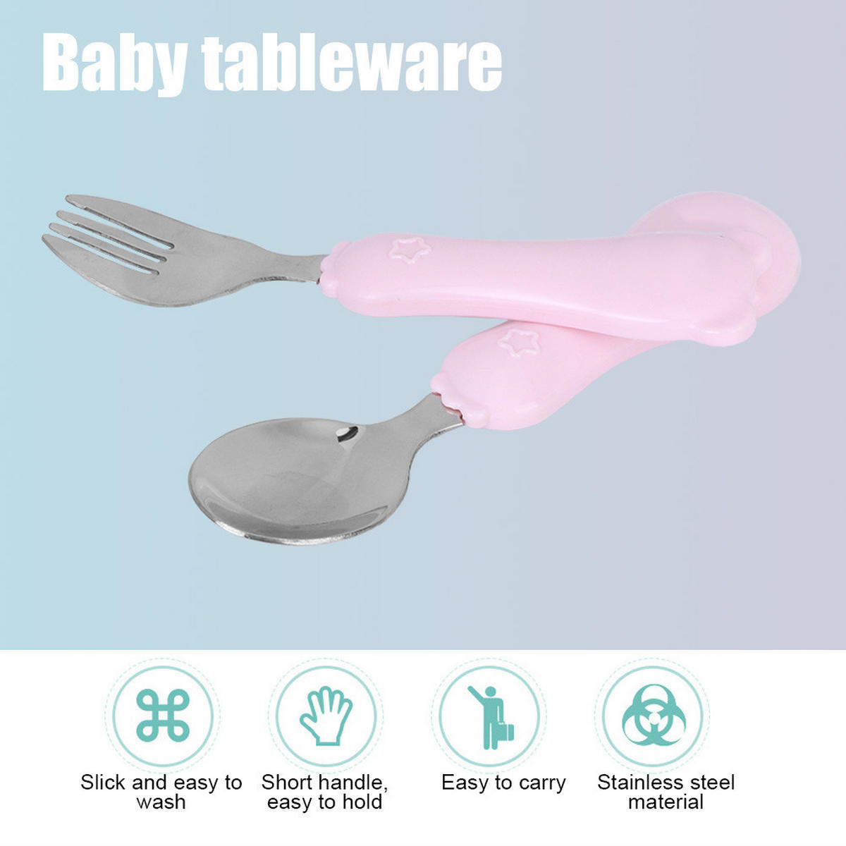 BESTECK-SET 2-teiliges Baby-Besteck–Löffel und Gabel - Rosa, Metall