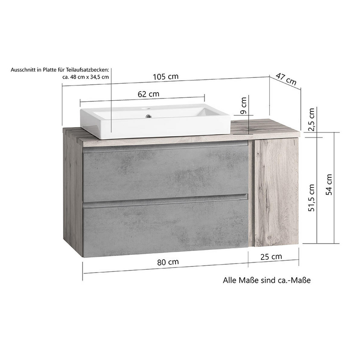 WASCHTISCH Vasto-03 - Braun/Grau, Holzwerkstoff (105/66/47cm) - Lomado