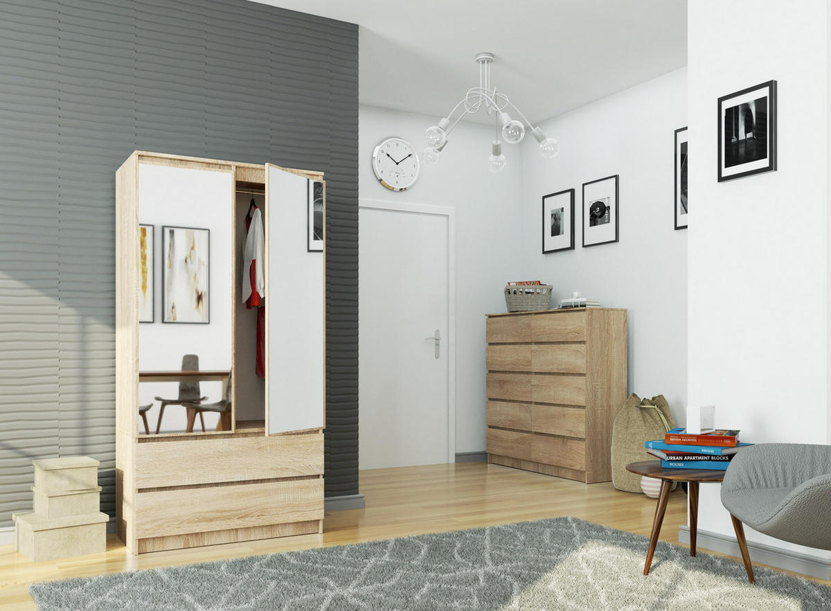 KLEIDERSCHRANK mit Spiegel Sonoma Eiche 180x51x90 cm - Sonoma Eiche, Holzwerkstoff (180/180/51cm) - Akord