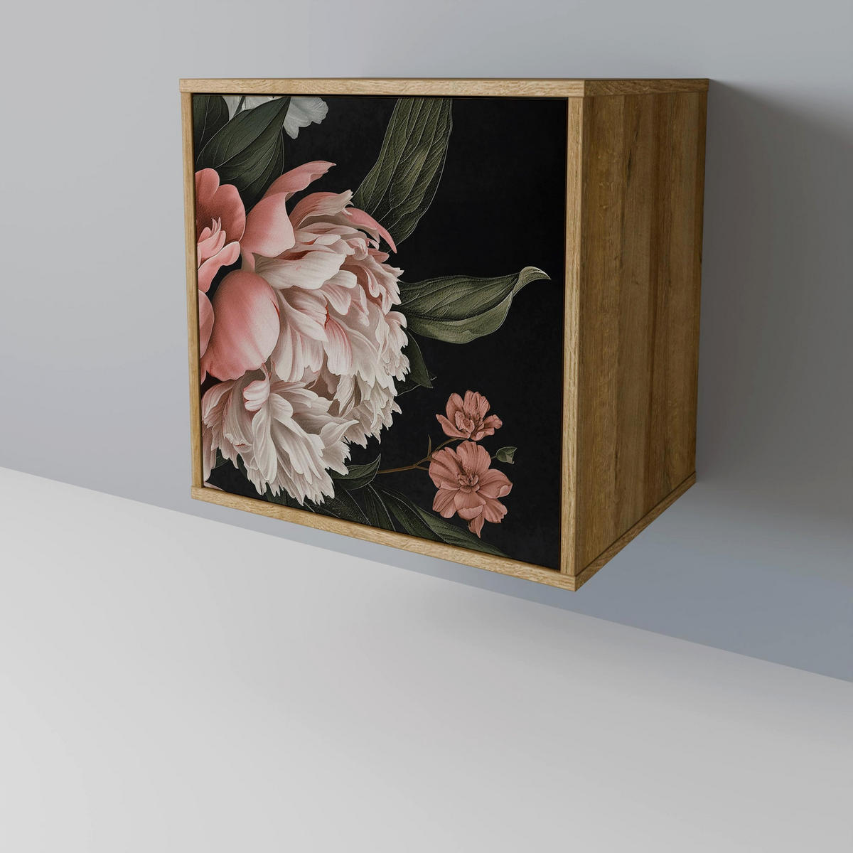 SIDEBOARD LUSH ELEGANCE, Eichefarben, 57,5x42x67,5 cm, Schwarze Metall-Rahmenfüße - Eichefarben/Multicolor, Holzwerkstoff/Metall (57.5/67.5/42cm) - SpaceRebels