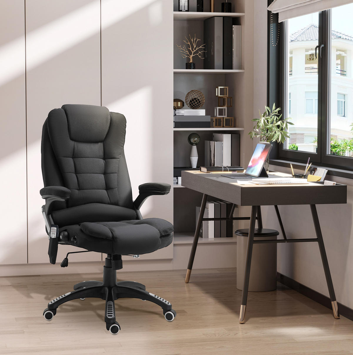 CHEFSESSEL in Schwarz 74x67x120 cm mit Massage- und Heizfunktion, höhenverstellbar - Schwarz, Textil (67/120/74cm) - IVMEU