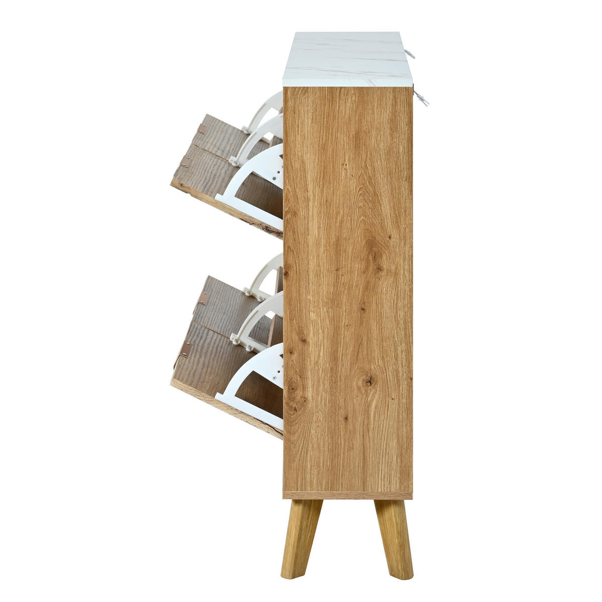 SCHUHSCHRANK 105/24/95,5 cm mit 4 Klapptüren, MDF in Holzoptik mit Platte in Marmoroptik, Natur - Naturfarben, Holzwerkstoff (105/95.5/24cm) - Redom