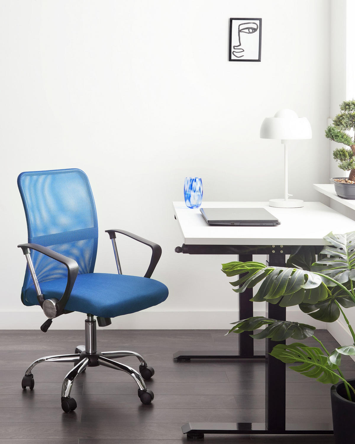 BÜROSTUHL Blau Best - Blau/Silberfarben, Textil (55/94/55cm) - Beliani