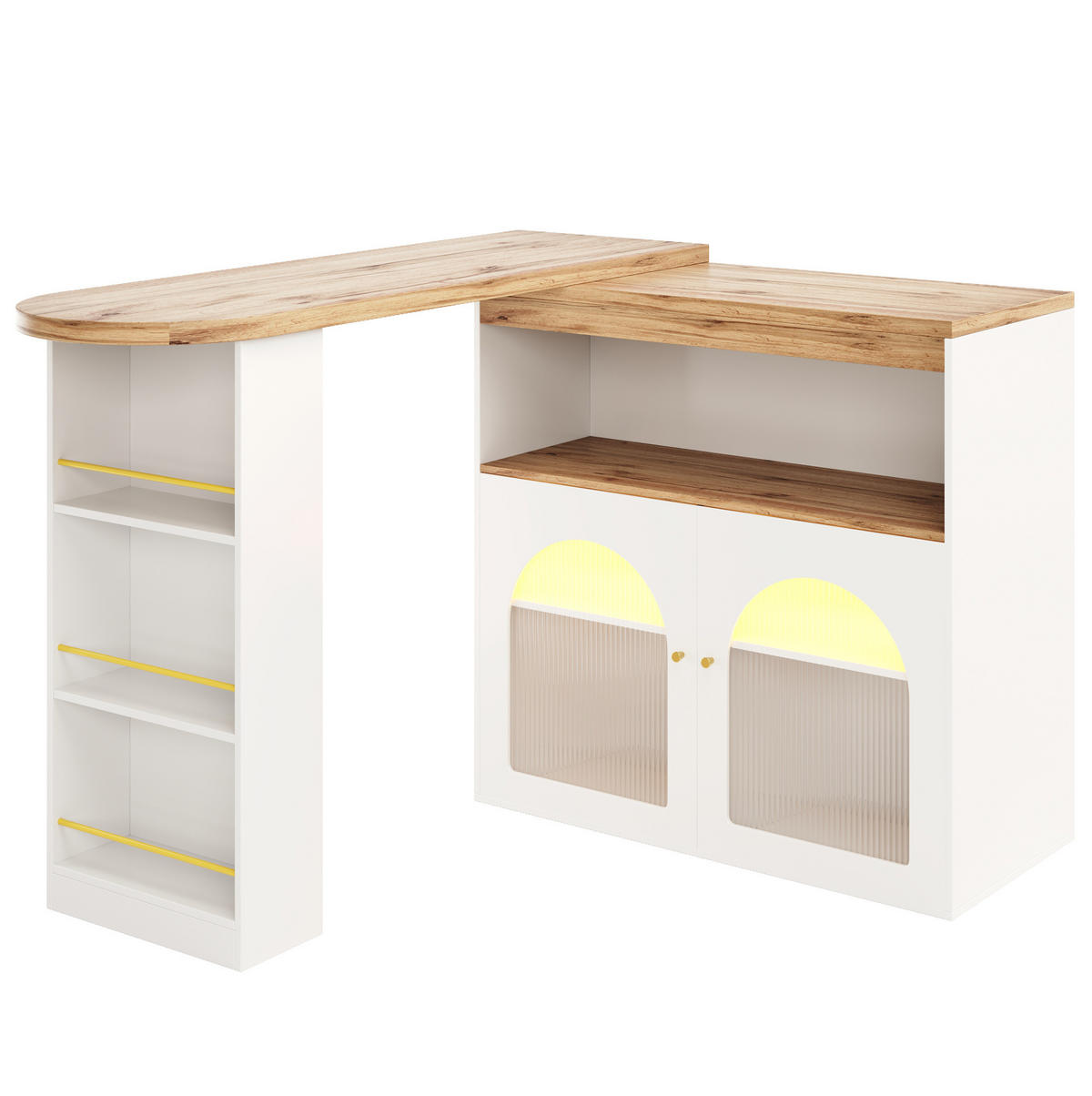 BARTISCH 138-193/39/105 cm in Weiß, drehbar mit Stauraum und LED - Weiß, Holzwerkstoff (39/193/105cm) - BEAOK
