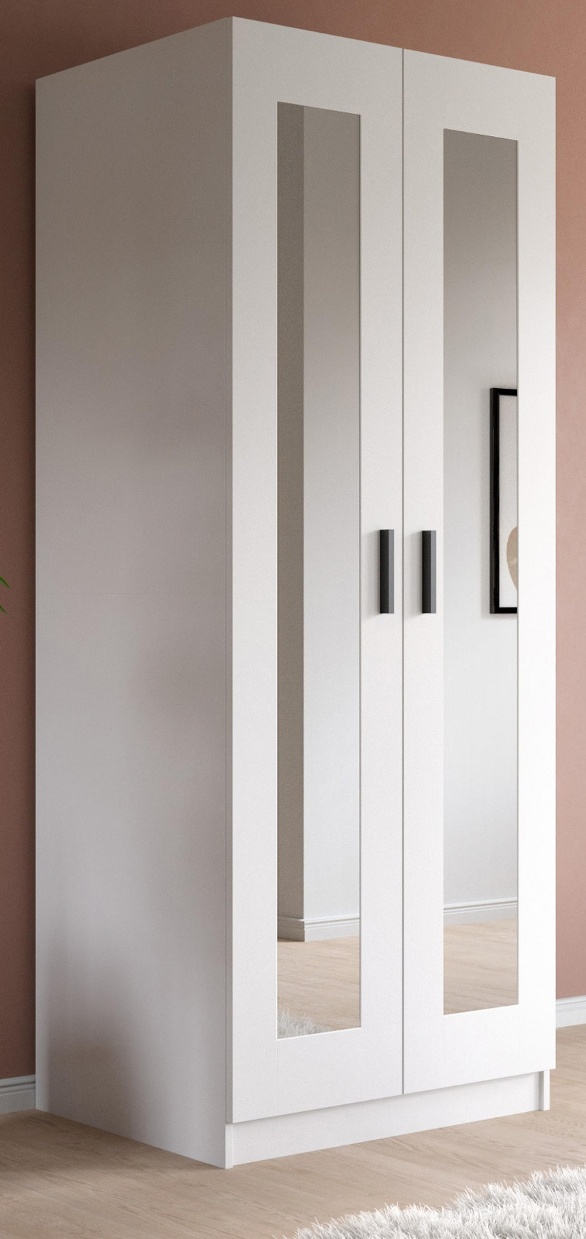 KLEIDERSCHRANK in weiß 80 x 194 cm skandinavisch, Drehtürenschrank 2-türig mit Spiegel - Schwarz/Weiß, Glas/Holzwerkstoff (80/194/56cm) - Inn.Furn