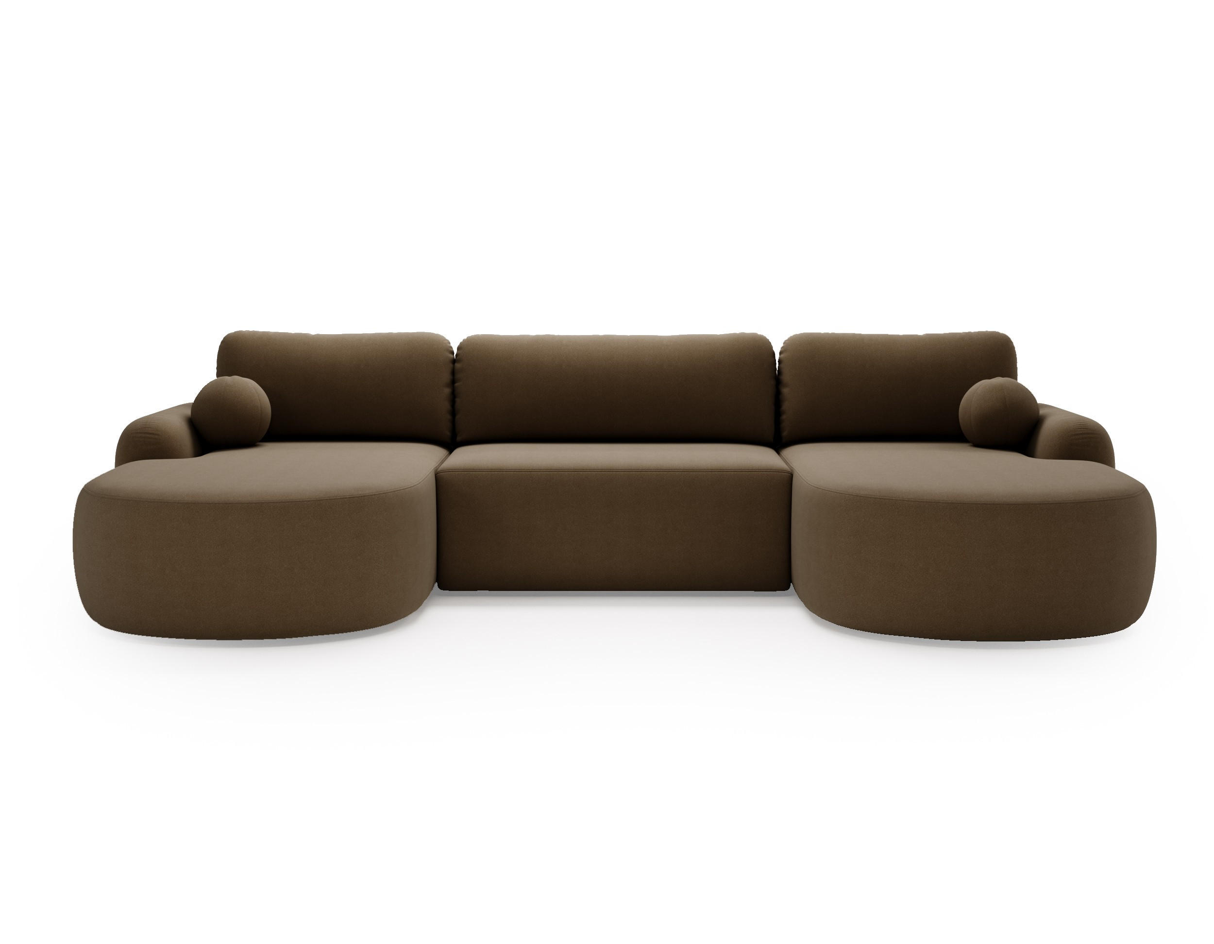WOHNLANDSCHAFT Cloudy Braun, mit abgerundeten Seiten und Kissen - Braun, Holzwerkstoff (377/92/177cm) - Bettso