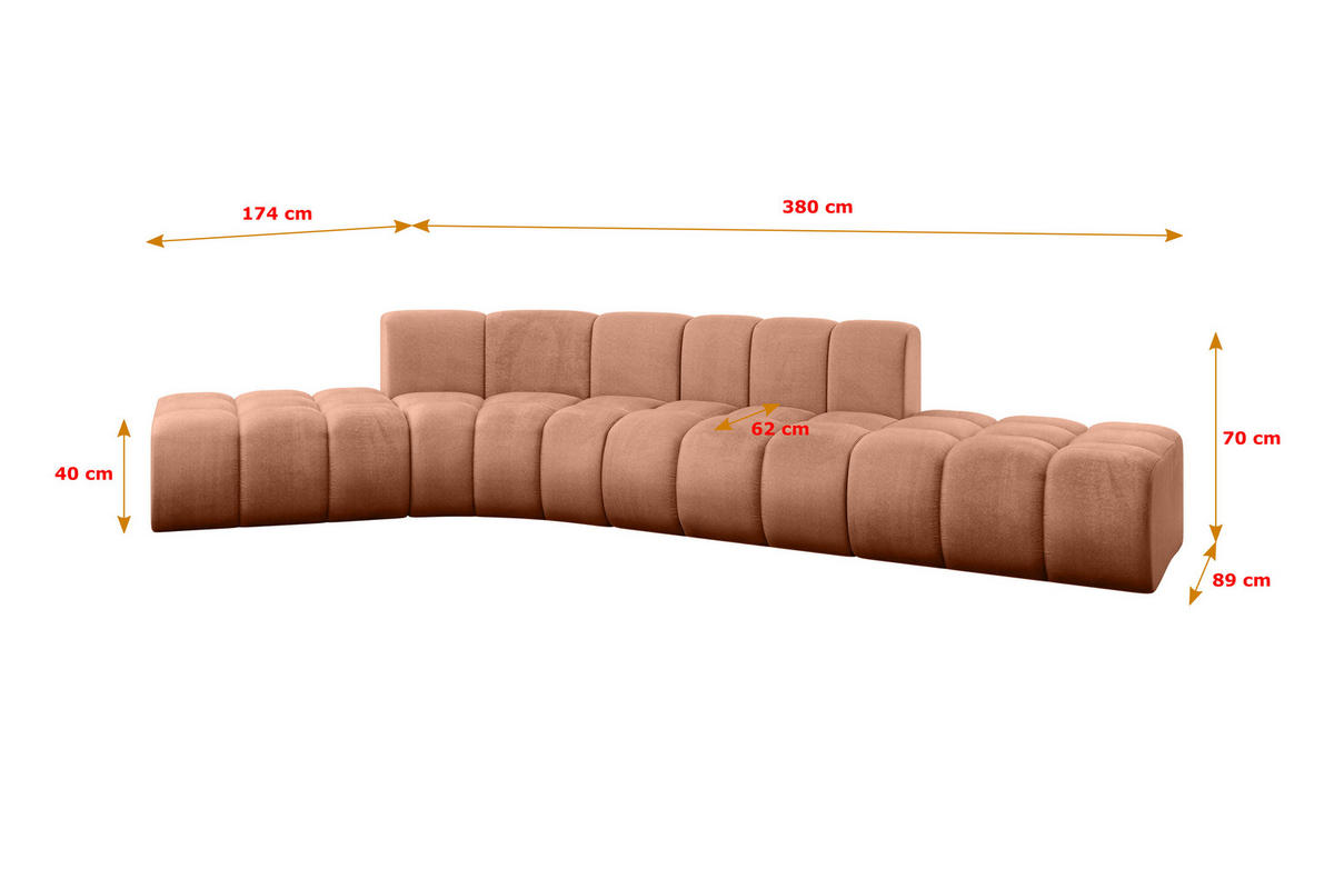 ECKSOFA modulares Sofa Solven-L1 - 380x174x70 cm Apricot - Koralle, Holzwerkstoff/Textil (380/174cm) - ALTDECOR