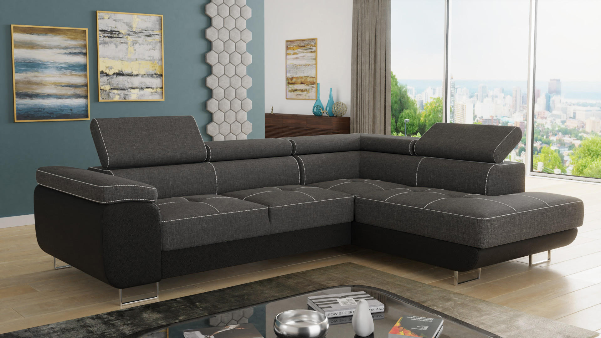 ECKSOFA Caris, Seite: Rechts - Schwarz/Grau, Holz/Textil (273/203cm) - Sofnet