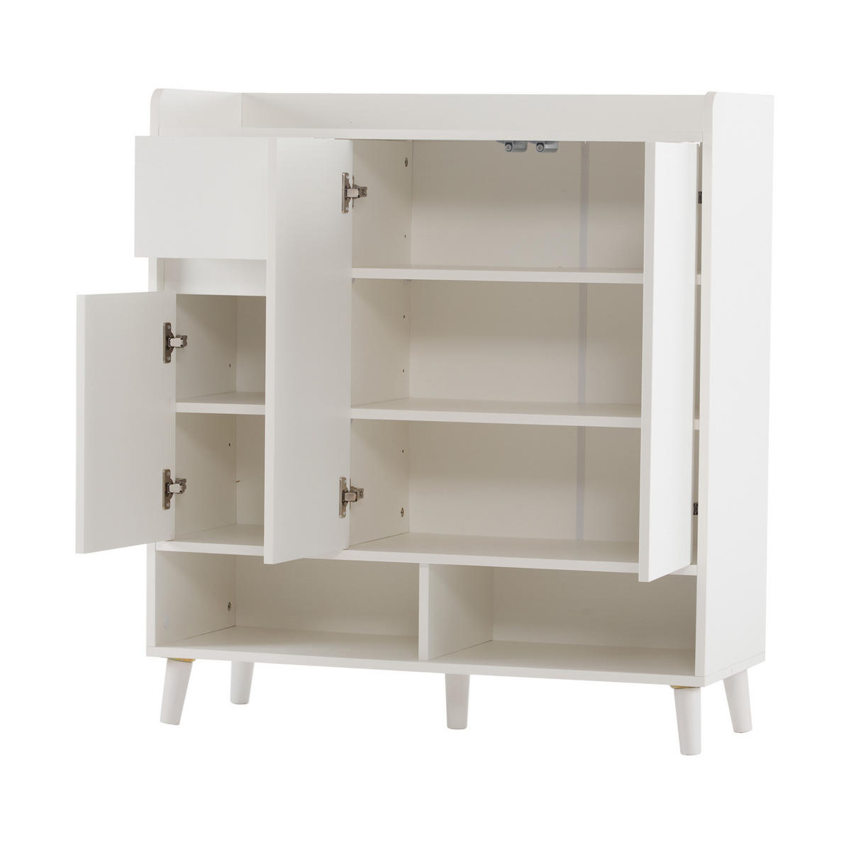 SCHUHSCHRANK aus Spanplatte 90x35x99cm in Weiß mit Massivholzbeinen - Weiß, Holzwerkstoff (90/99/35cm) - Modfu